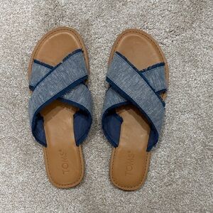 Toms Navy Denim Crisscross Slide Mules